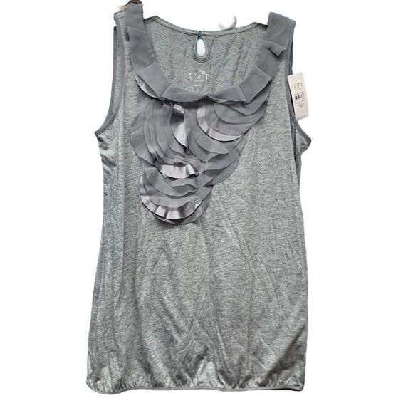 NWT LOFT Sleeveless Gray Ruffle Top Size SP - Picture 1 of 6